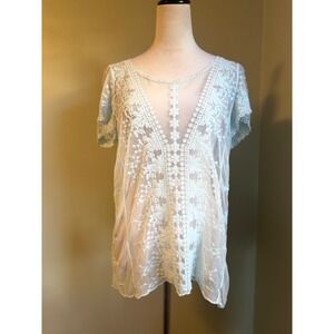 Sundance Lace Top Bohemian Tunic Sheer‎ Cover fairy cottagecore  Blue Medium